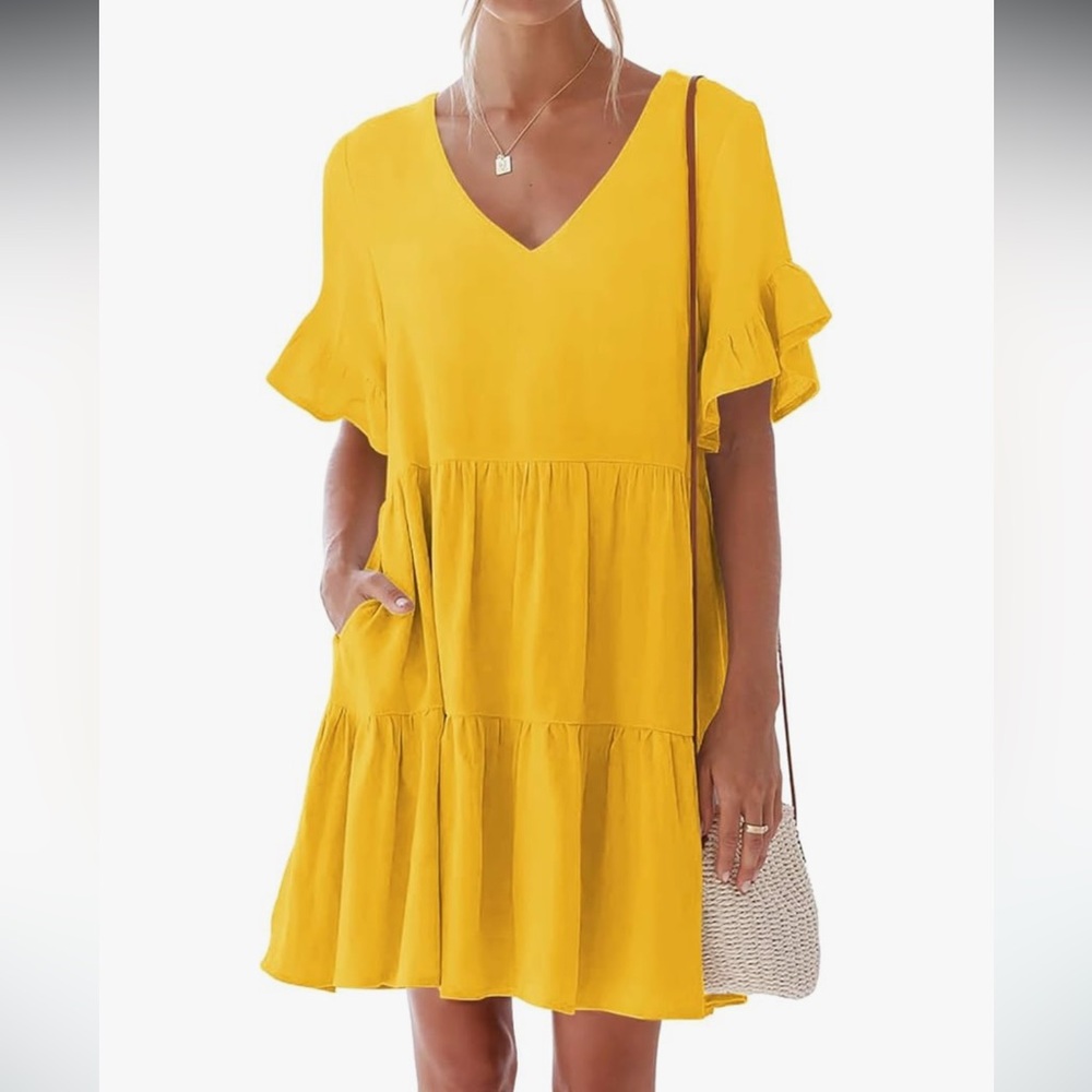 Yellow Ruffle Sleeve Dress